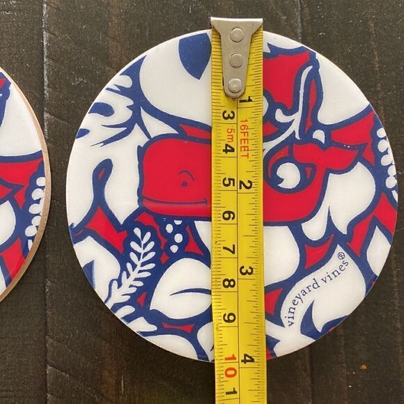 Vineyard Vines Whale Coasters Blue Red Colorful Nordic 4 inches Rubber Wood - Picture 4 of 6